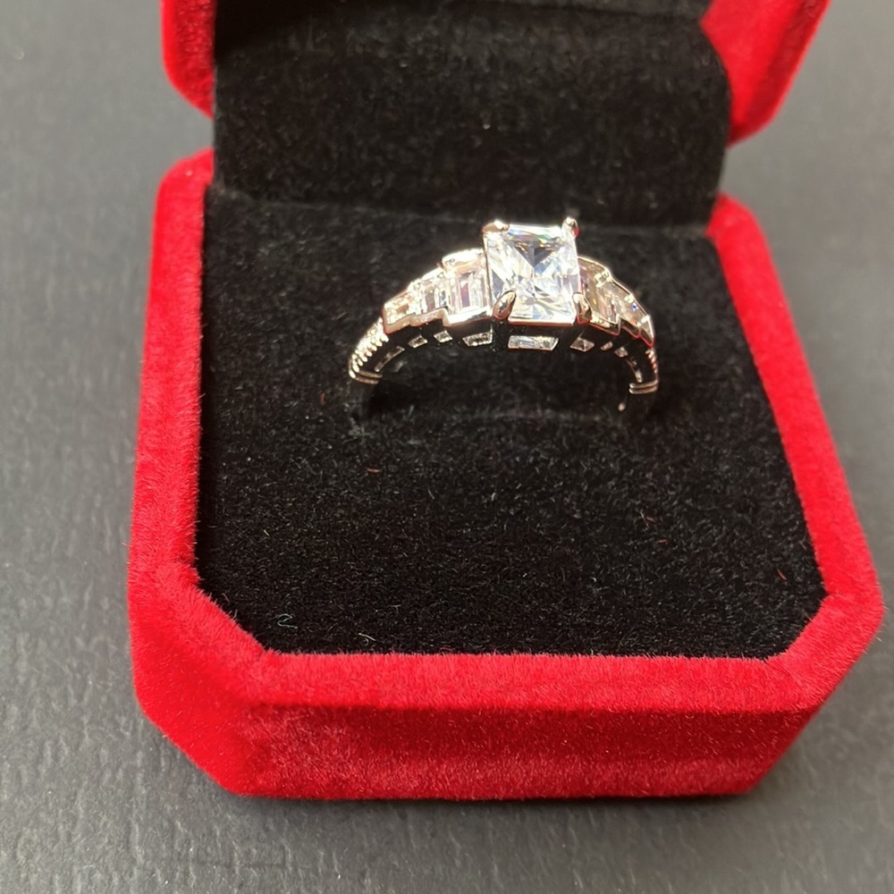 925 Sterling Silver Six Emerald Side Stone Engagement Ring Size 10 & 9 Available - Picture 6 of 10